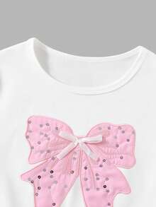 SHEIN ChillGRL Bộ 2 món cho bé gái tuổi teen: Áo tay ngắn thêu nơ dễ thương kiểu đường phố và quần cargo nhiều túi. - Hồng - Xem 6