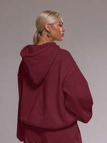 MUSERA 超大款贴花连帽运动上衣（仅限上衣）冬季可爱休闲舒适樱桃漆面情人节 - 酒紅色 - 查看 5