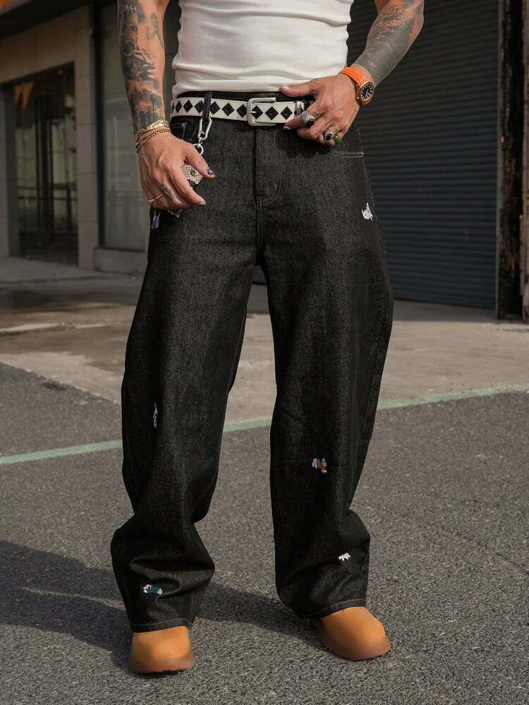 Spring Puppy Embroidery Streetwear Style Jeans