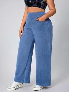 Flexra 大码柔软中蓝色水洗弹力直筒牛仔裤 - 中等水洗藍 - 查看 3