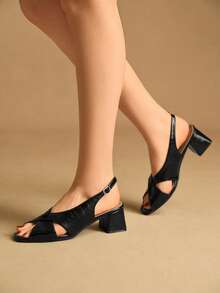 Rosivie Fashionable Versatile Commuting Criss-Cross High Heel Sandals - Black - View 4