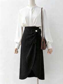 Modelyn Váy suông nữ thời trang đa năng trang trí nơ màu thanh lịch - màu đen - Xem 1