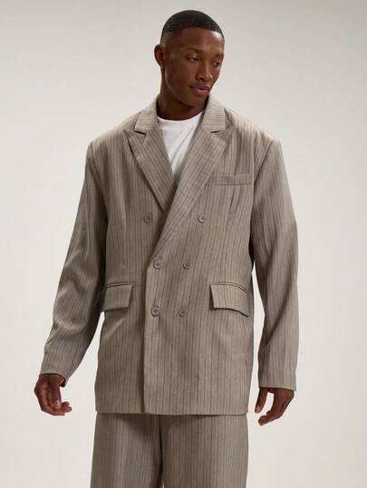 Musero Men Pinstripe Pocket Detail Oversized Tailored Blazer SPRING SUMMER Smart Casual Tailoring Suits