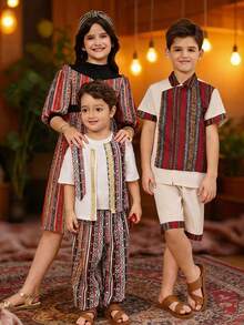 SHEIN Patchwork Print Sleeveless Vest & Pants Set,Summer,Matching,Family Vacation,Holiday Outfit - Multicolor - View 5