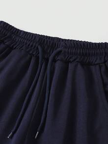 SHEIN Explorewe 少女休闲运动裤，简约logo图案撞色口袋装饰连帽针织慢跑裤，宽松阔腿长裤，秋冬款 - 寶藍色 - 查看 5