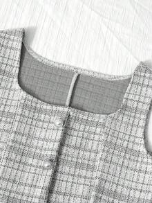 SHEIN 两件套女童优雅粗花呢短款西装外套+无袖修身连衣裙套装，春秋季时尚穿搭 - 黑與白 - 查看 7