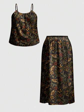 Goth Vestido de tirantes con abertura lateral sexy y estampado de calavera, seta, mariposa y polilla en talla grande, y conjunto de 2 piezas, de estilo gótico y misterioso