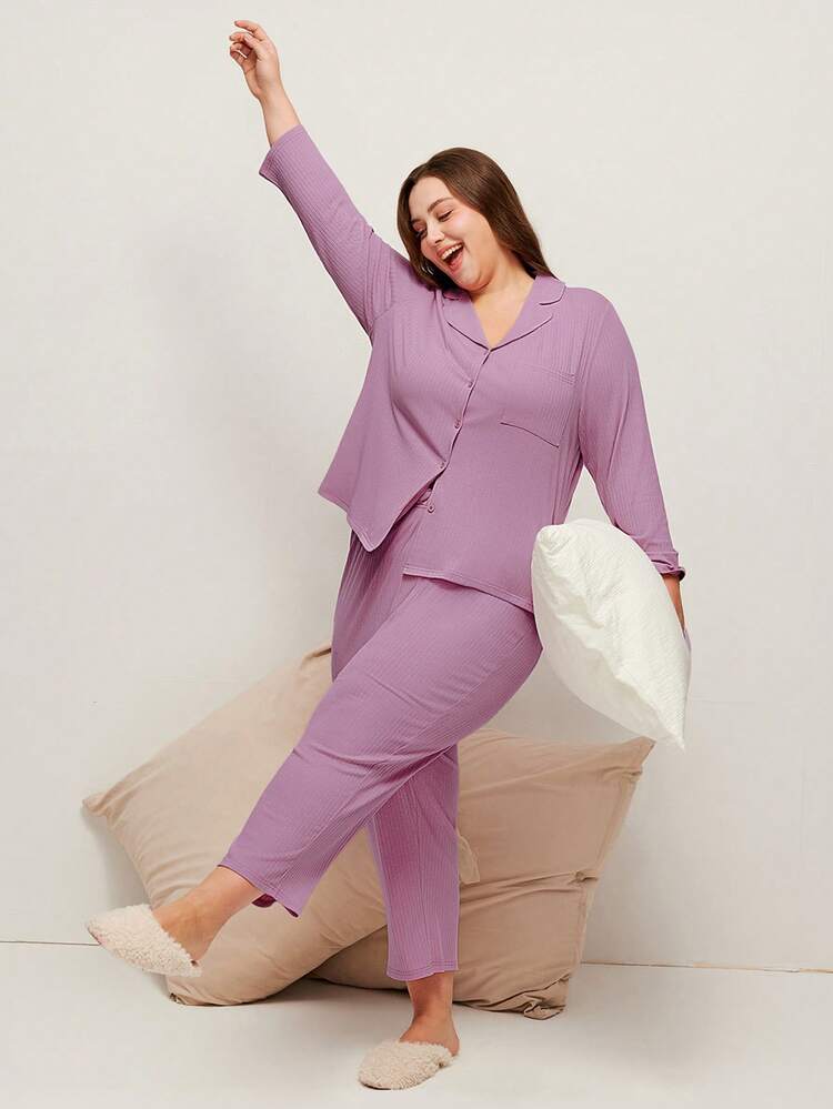 Women Plus Basic Soft Cotton Pajama Set