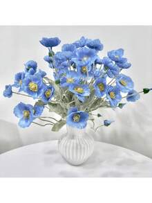 6支人造罂粟花，长59厘米，4朵花，简约现代风格，可弯曲且不褪色 - 可用于DIY花墙、场景布置、客厅和卧室花瓶插花、婚礼、派对装饰。 - 冰魄藍 - 查看 2