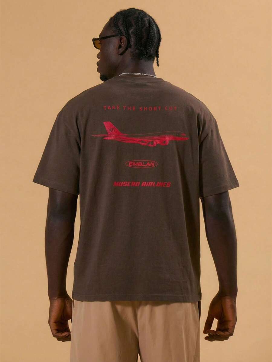 Musero Męska luźna koszulka z krótkim rękawem i nadrukiem graficznym Wiosna Lato Wakacje Wakacje Plaża Przy basenie - Kawowy brązowy - Zobacz 1