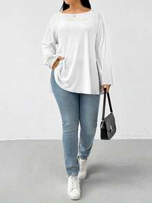 Shapeblank Plus-Size Women's Spring/Summer Fashion Casual Loose Comfortable Everyday Versatile Slimming See-Through Sun Protection White Long-Sleeved Cover-Up,Spring,White Tops,Vacation - White - View 5