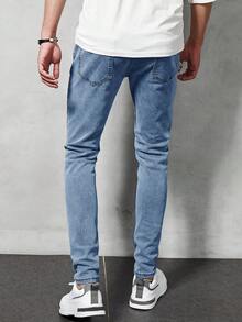 ROMWE MEN Grunge Punk Men's Pocket Distressed Skinny Casual Jeans