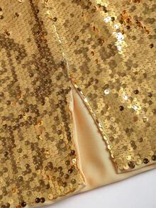 Sweetra Glittery Bodycon Mini Skirt, Glamorous Party Wear, Sexy High Slit Design, Elegant Yellow - Yellow - View 5