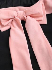 Sweetra Đầm mini nữ thời trang công sở mùa xuân/thu mới, ôm sát, gợi cảm, phối màu tương phản, chất liệu nhung, thắt nơ ở eo. - màu đen - Xem 4