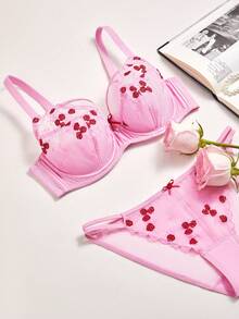 LUVLETTE Plus Valentine's Day Pink Rose Embroidered Elegance Lingerie Lounge Curve Full Coverage Breathable Sexy Unlined Pink Floral Lace Sheer Minimizer Mesh Bra GiftsBra - Pink - View 9