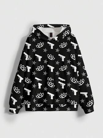 Kawaii Sweatshirt oversize pour femmes avec imprimé de pistolet et d'épine de style dessin animé