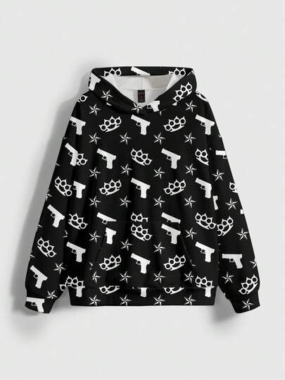 Kawaii Felpa oversize da donna con stampa di pistola e spine in stile cartoni animati