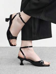 CUCCOO BIZCHIC 2025 New French Square Toe Strap Buckle Sandals, Women's Stylish Chic Sexy Thin High Heels Valentine's Day - Black - View 5