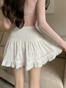 K-Vae New Lace Trim A-Line Mini Skirt, Spring/Summer - White - View 2