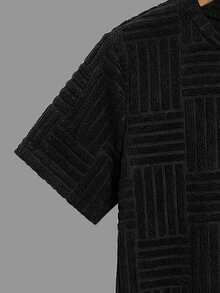 SHEIN T-shirt en tricot à col ras-du-cou, manches courtes, coupe regular, couleur unie, pour garçon préadolescent - Noir - Voir 4