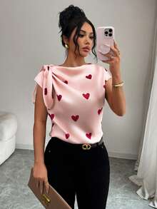 Selianne 情人节心形不对称肩带系带女式衬衫 - 淺粉色 - 查看 5