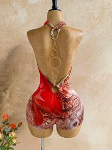 Soleia Trang phục dự tiệc cưới phong cách miền Tây, thường ngày, thoải mái, phù hợp cho kỳ nghỉ, lễ tốt nghiệp, tiệc brunch, ngày lễ Thánh Patrick, kỳ nghỉ xuân, lễ Phục sinh, lễ hội âm nhạc, thanh lịch, phong cách Bohemian, nhiệt đới, gợi cảm, cổ áo xếp nếp sâu, trang trí kim loại, lưới in họa tiết, áo liền quần cổ yếm khoét lỗ. - Nhiều màu - Xem 2