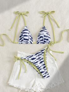 Swim Vcay Bộ bikini 2 mảnh gợi cảm, thời trang và ngọt ngào với nơ buộc vai, không gọng, có đệm mút tháo rời dành cho nữ. - Màu xanh lam - Xem 6