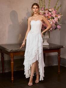 MOTF Soiréza ELEGANT FLORAL EMBROIDERY ASYMMETRIC HEM STRAPLESS COCKTAIL DRESS - White - View 7