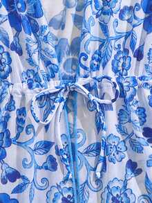 3pcs Young Girl Cheongsam Swimwear Set, Includes Mesh Coverup, Spaghetti Strap Top, And Bottoms, Stretchy Quick-Dry Knit Fabric, Suitable For Beach, Pool, Surfing, Vacation, Summer Twist Front 3 Pieces Bikini Kids Kids Cover Up Swimwears Young Girl Swimwear With Coverup Twist Front 3 Piece Bikini Kids Kids Cover Up Swimsuits Girls Swimsuit With Coverup - Blue - View 5