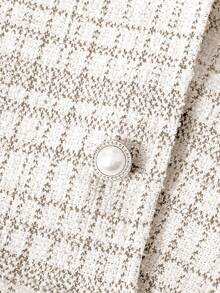 SHEIN Bộ đồ 2 món thanh lịch dành cho bé gái, gồm áo khoác ngắn bằng vải tweed và váy ôm không tay, trang phục thời trang cho mùa xuân và mùa thu. - Cà phê nâu - Xem 5