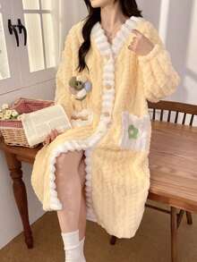 Women's Thick Fleece Bathrobe & Sleepwear Set, Autumn/Winter Women's Warm Winter Robe, Cute Sleepwear, Long Sleeve Bathrobe, Sleepwear,Bathrobe Women, Bathrobe, Bathrobes For Women, Back To School Outfit, - Multicolor - View 7