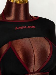 Amplova 2026 Women's New Sports Collegiate Style Long Sleeve Cropped Top, Halter Neck Tank, And Bodycon Mini Skirt Set - Black - View 9