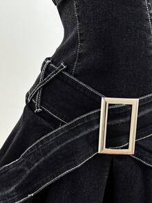 Elamini 夏季时尚露背吊带牛仔连衣裙，配腰带