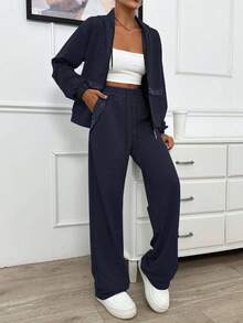 EURMUSE TWO PIECES TWO THREAD LIGHT GREY HOODIE SWEATSHIRT AND SWEATPANT WITH SPARKLE STONE DETAIL - Navy Blue - View 5