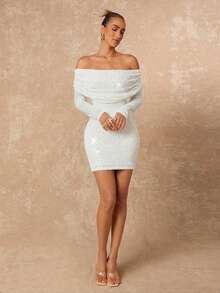 Lumalex Đầm mini nữ mùa xuân sớm, màu trơn, trễ vai, thiết kế đính sequin, thời trang cao cấp, sang trọng, thích hợp cho năm mới, phong cách mới, dự tiệc, dạ hội, tiệc tùng, tiệc cưới, tiệc tùng mùa thu, tiệc Al-Adha, tiệc năm mới, phong cách dự tiệc, đầm dự tiệc mùa thu. - trắng - Xem 7