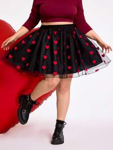 SHEIN CURVE+ 加大码/情人节/女士情人节加大码服装，心形网纱面料A款及加大码半身裙 - 彩色 - 查看 8