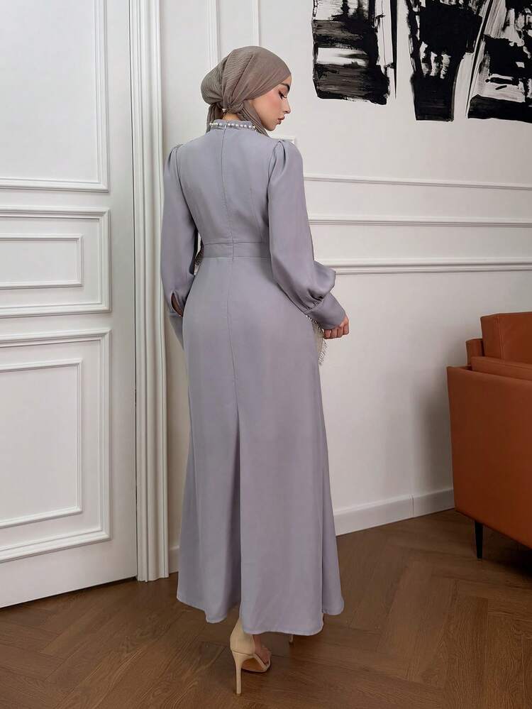 Women's Elegant Beaded Asymmetric Waist Belt Long Dress, Suitable For Spring And Summer Sun Dresses For Women