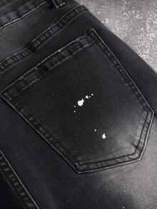 Manfinity EMRG 男士口袋做旧阔腿宽松休闲百搭牛仔短裤 - 灰色 - 查看 6