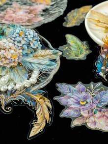 30PCS/Set Retro-Style, Luxurious Feather 3d Hot Foil Laser Sticker, Transparent And Waterproof Journal Material, Decorative Sticker - Multicolor - View 7