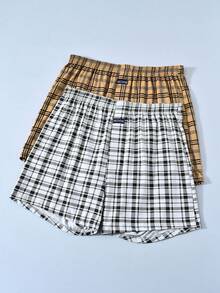 2条装男士高腰格子印花宽松舒适平角内裤，夏季 - 彩色 - 查看 1