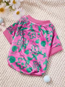 PETSIN 1 Printed Four Leaf Clover Flannel Sweatshirt, Thick And Warm For Pets In Autumn And Winter, Rose Red - Hot Pink - View 5