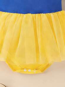 SHEIN Playful Pals Baby Girls' Collar Heart Print Short Sleeve Mesh Romper With Bow Headband, Fashionable & Cute Design - Blue - View 7