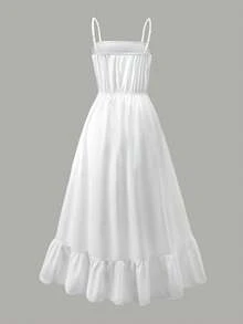 SHEIN Conjunto informal de 2 piezas para adolescentes con bata de flores diminutas amarillas y blancas con ribete de contraste, cintura ceñida y abertura, para vacaciones - Naranja - Ver 8