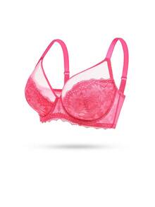 LUVLETTE Plus Soft Woman Lingerie Lounge Curve Sheer Full Coverage Support&Breathable Underwire Sexy Unlined Minimizer Lace Elegance & Mesh Pink Bra Bridal Intimates  Romantic Valentine's Day Gifts Bra - Watermelon Pink - View 9