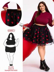 SHEIN CURVE+ 加大码/情人节/女士情人节加大码服装，心形网纱面料A款及加大码半身裙 - 彩色 - 查看 1
