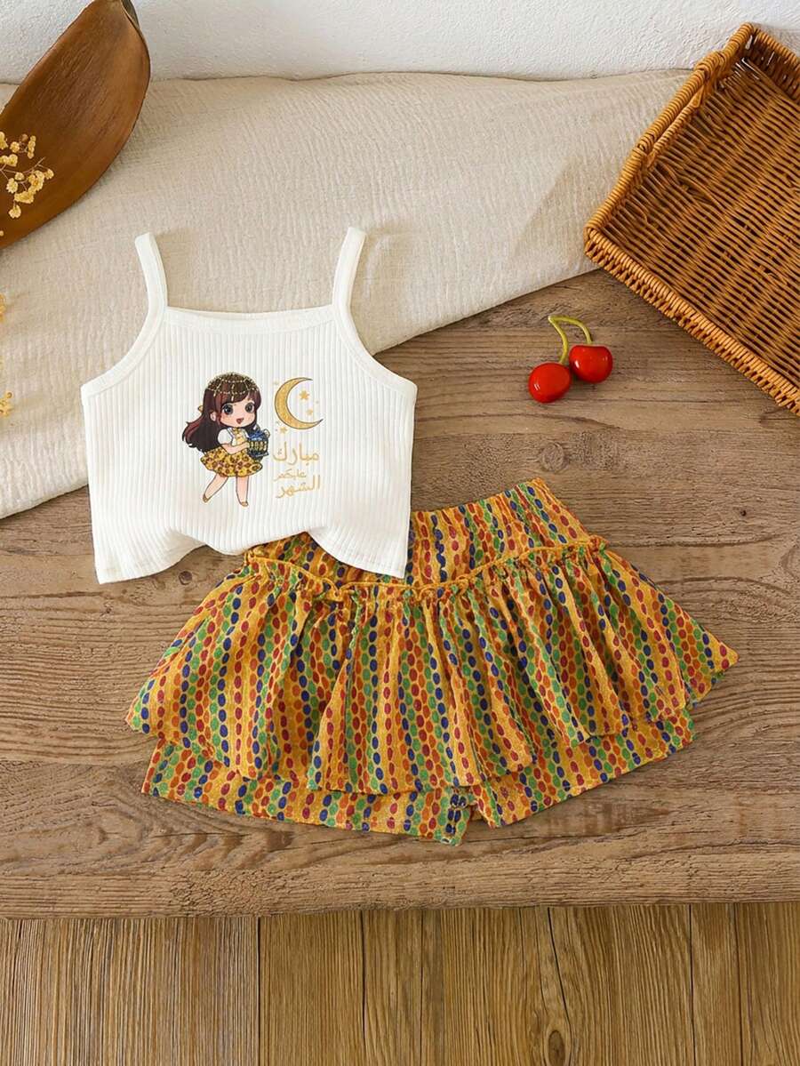 LMoss Kids Conjunto de 2 peças para bebê menina, composto por regata bordada com cerejas em tricô liso e shorts de tecido plano. - Multicolorido - Ver 1