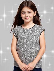 Tween Girls' Casual Polka Dot Print Round Neck T-Shirt, Summer - Coffee Brown - View 1