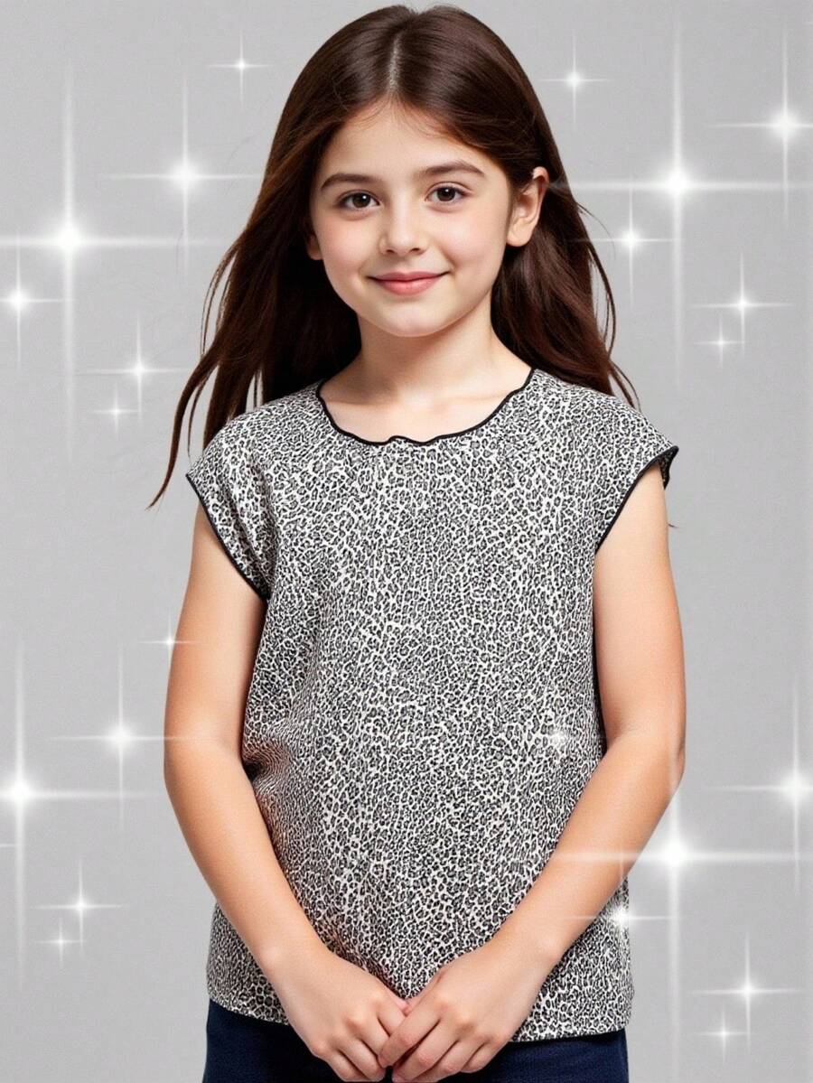 Tween Girls' Casual Polka Dot Print Round Neck T-Shirt, Summer - Coffee Brown - View 1