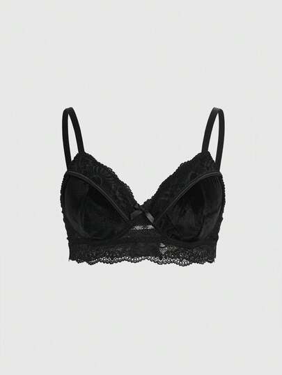 ROMWE Goth 加大码哥特式天鹅绒镂空蕾丝花卉钢圈文胸