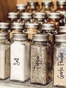 Juego de etiquetas impermeables para la despensa de la cocina, pegatinas de organización para frascos, envases de especias y condimentos, artículos esenciales para la edición del hogar, almacenamiento del hogar, remodelación de la cocina, regalo de inauguración de la casa - Negro - Ver 2